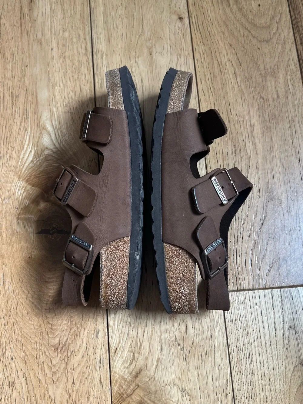 Birkenstock Brown Triple-Buckle Sandals ankle strap